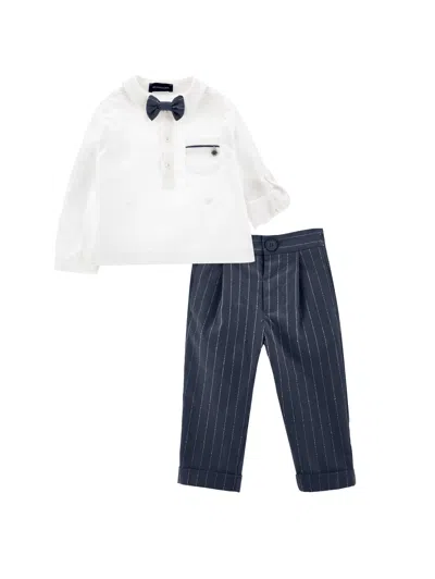 Monnalisa Cotton Linen Shirt And Trousers Set In Multi