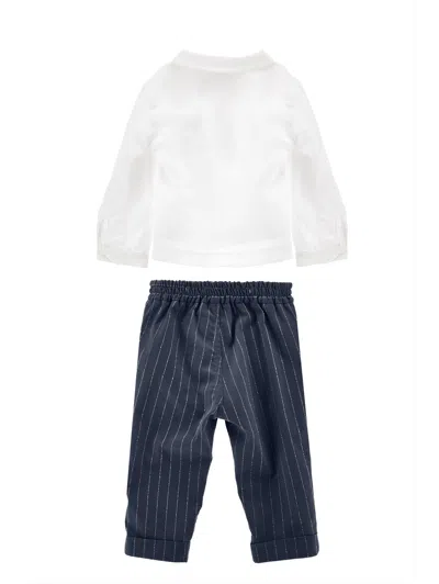 Monnalisa Cotton Linen Shirt And Trousers Set In Multi