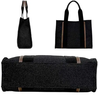 Pre-owned Bally Black Brown Denim Canvas Leather Tote Bag () In Multi