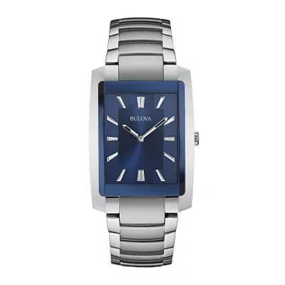 Bulova Classic Mens Silver Tone Stainless Steel Bracelet Watch 96a169 In Blue