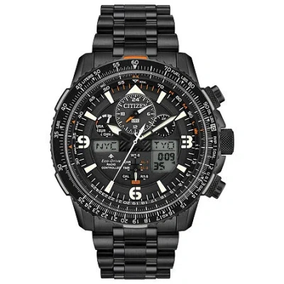 Citizen Promaster Skyhawk A-t Mens Chronograph Black Stainless Steel Bracelet Watch Jy8075-51e In Black
