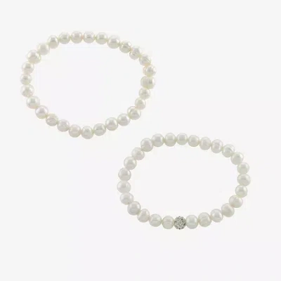 Silver Treasures Cultured Freshwater Pearl Womens 2-pc. White Sterling Silver Bracelet Set In Neutral
