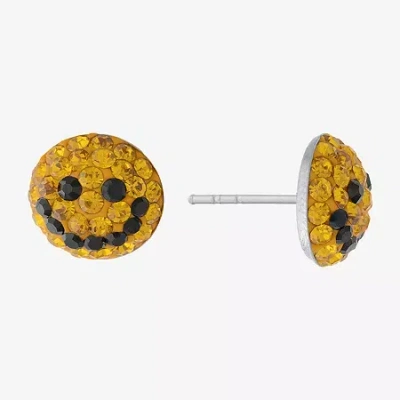 Silver Treasures Smiley Face Yellow Crystal Sterling Silver 8.8mm Stud Earrings In Brown