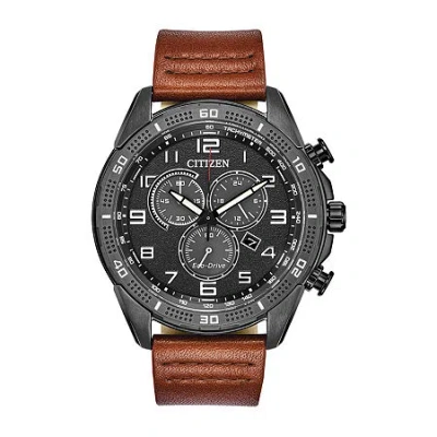 Citizen Mens Chronograph Brown Leather Strap Watch At2447-01e In Brown