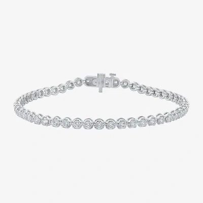 Fine Jewelry (i1/h-i) Womens 3 Ct. T.w. Lab Grown White Diamond 10k White Gold 7.25 Inch Tennis Bracelet In Silver