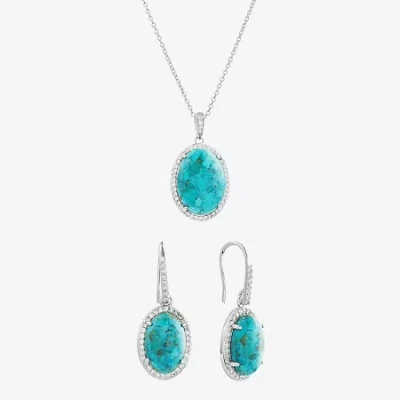 Fine Jewelry Womens Enhanced Blue Turquoise Sterling Silver Oval 2-pc. Jewelry Set In Gold