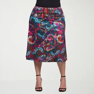 24seven Comfort Apparel Womens Plus Mid Rise A-line Skirt In Multi