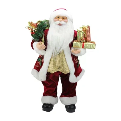Northlight 24'' Red Holly Berry Standing Santa Claus With Presents And Gift Bag Christmas Figurine In Multi