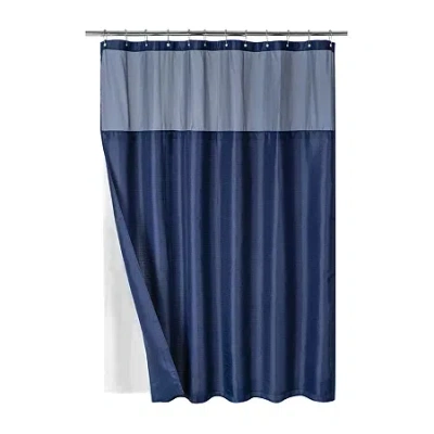 Awesome Home Waterproof Poly Snap In Liner Shower Curtain Set In Blue