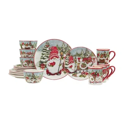 Certified International Christmas Gnomes 16-pc. Earthenware Dinnerware Set In Red