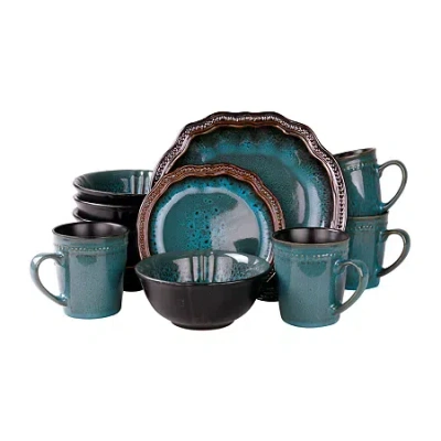 Elama Mystic Waves 16-pc. Stoneware Dinnerware Set In Green