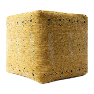 Lr Home Vincent Power-loomed Polyester Blend Medium Pouf Geometric Ottoman In Yellow