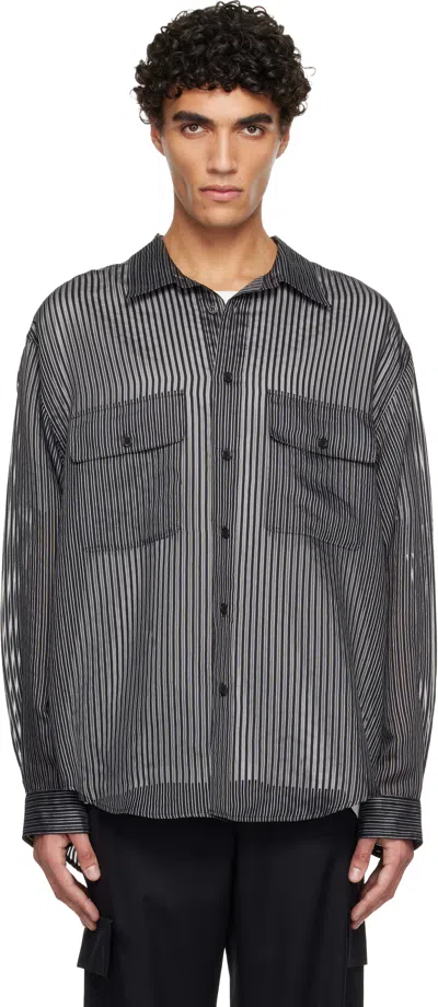 Solid Homme Black Sheer Striped Shirt In Black