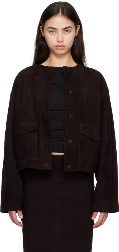 St Agni Brown Suede Utility Cocoon Bomber Jacket