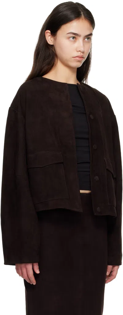 St Agni Brown Suede Utility Cocoon Bomber Jacket