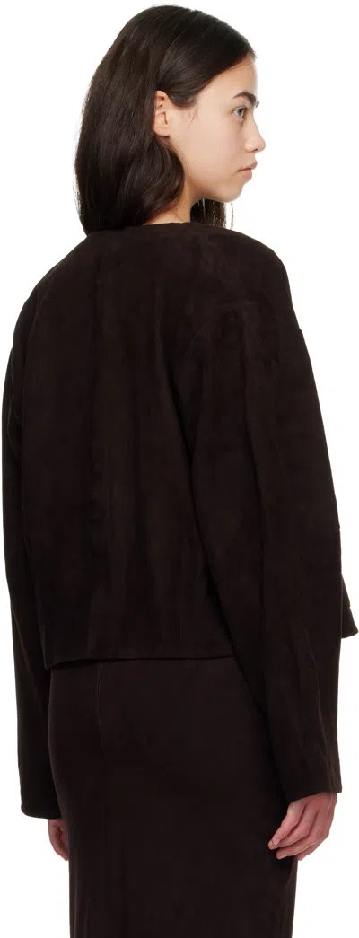 St Agni Brown Suede Utility Cocoon Bomber Jacket