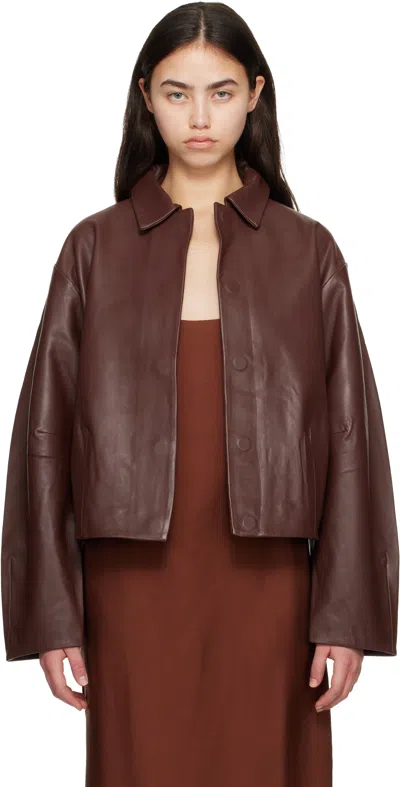 St Agni Leather Cocoon Jacket In Brown