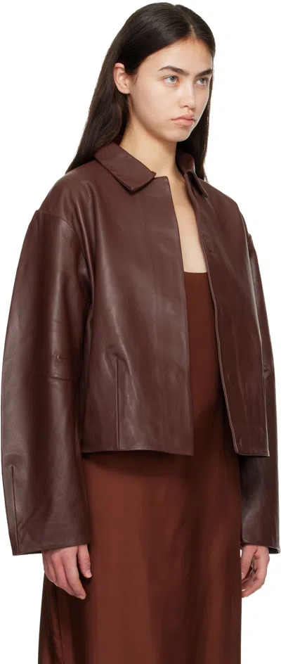 St Agni Leather Cocoon Jacket In Brown
