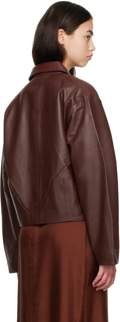 St Agni Leather Cocoon Jacket In Brown
