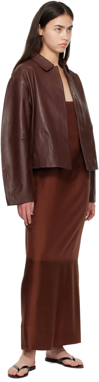 St Agni Leather Cocoon Jacket In Brown