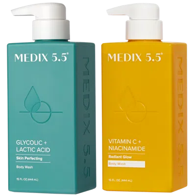 Medix 5.5 Cleanse + Glow Duo | Vitamin C + Niacinamide Body Wash, Glycolic + Lactic Acid Body Wash In Transparent