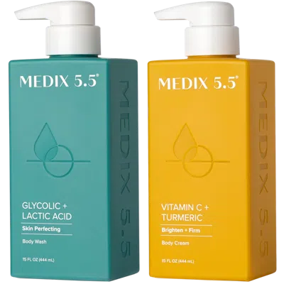Medix 5.5 Smooth + Glow Duo | Glycolic + Lactic Acid Body Wash, Vitamin C + Turmeric Body Cream In Transparent