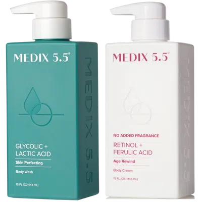 Medix 5.5 Firm + Smooth Duo | Glycolic Body Wash, Fragrance Free Retinol + Ferulic Acid Body Cream In Transparent