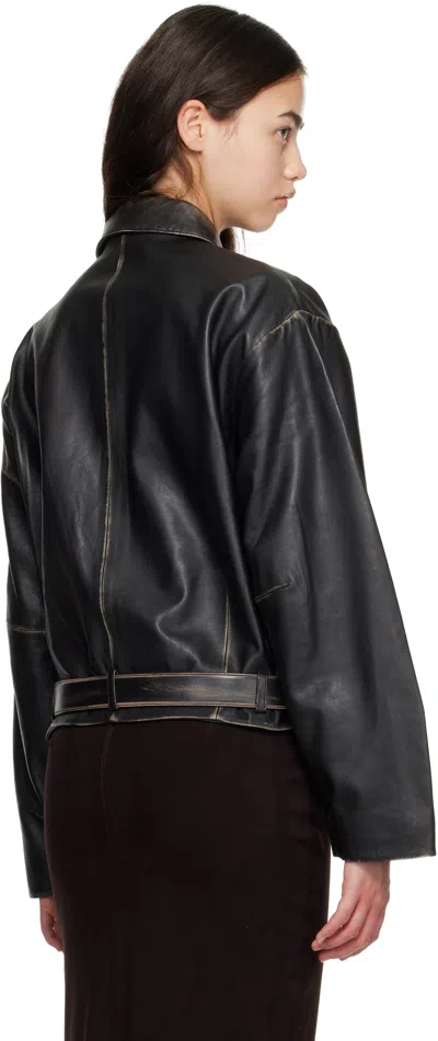 St Agni Belted Brushed-leather Jacket In Black