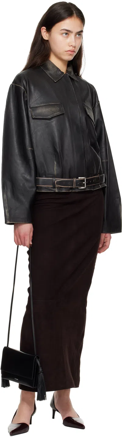 St Agni Belted Brushed-leather Jacket In Black