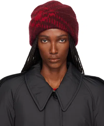 Burberry Burgundy Check Mohair Wool-blend Beanie In Brown