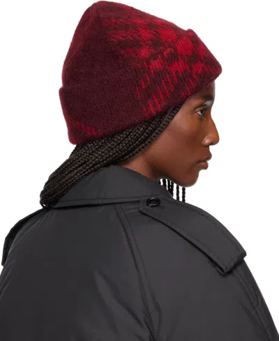 Burberry Burgundy Check Mohair Wool-blend Beanie In Brown
