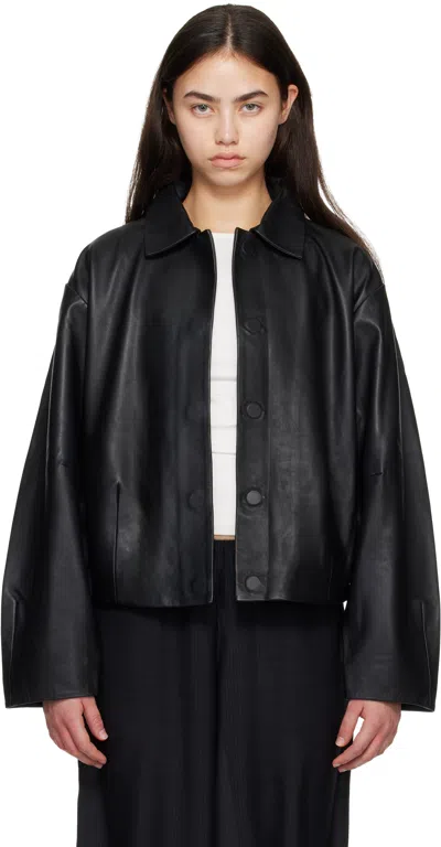 St Agni Black Cocoon Leather Jacket In Black