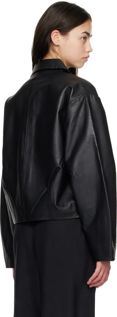 St Agni Black Cocoon Leather Jacket In Black