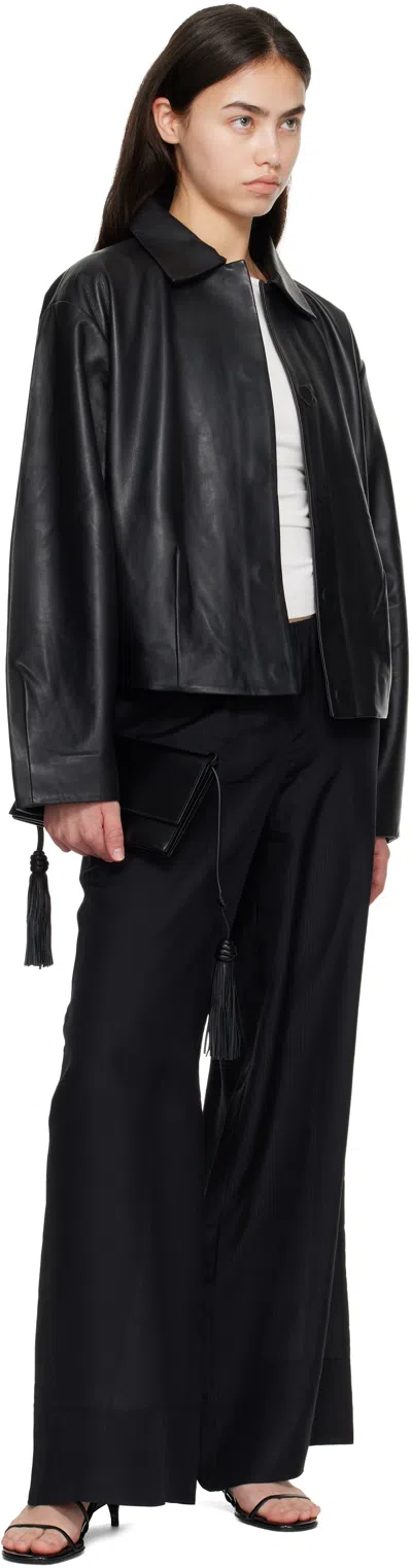 St Agni Black Cocoon Leather Jacket In Black