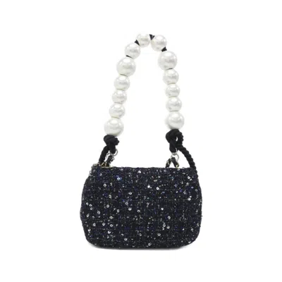 Pre-owned Chanel Black Blue White Tweed Shoulder Bag () In Multi