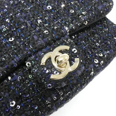 Pre-owned Chanel Black Blue White Tweed Shoulder Bag () In Multi