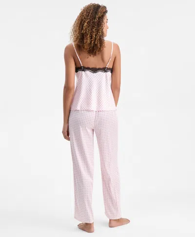 Inc International Concepts Women's Stretch Satin Lace-trim Top & Pajama Pants Set, Created For Macy's In Multi