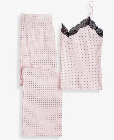 Inc International Concepts Women's Stretch Satin Lace-trim Top & Pajama Pants Set, Created For Macy's In Multi