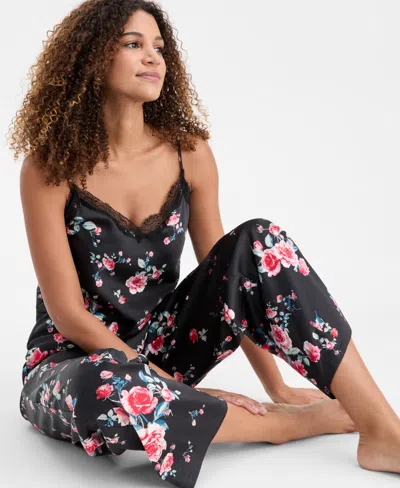 Inc International Concepts Women's Stretch Satin Lace-trim Top & Pajama Pants Set, Created For Macy's In Multi