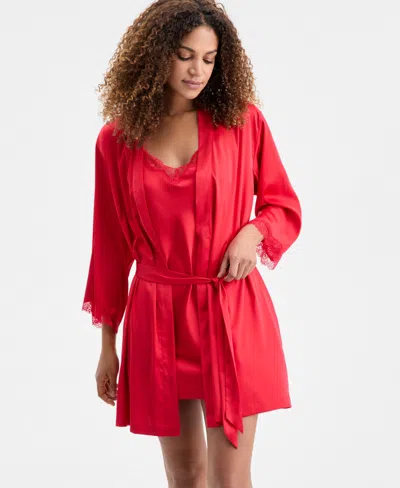 Inc International Concepts Women's Lace-trim Stretch Satin Robe, Created For Macy's In Multi