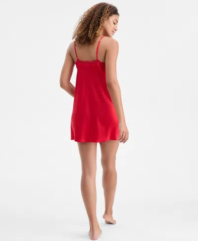 Inc International Concepts Women's Lace-trim Satin Chemise, Exclusively At Macy's In Red