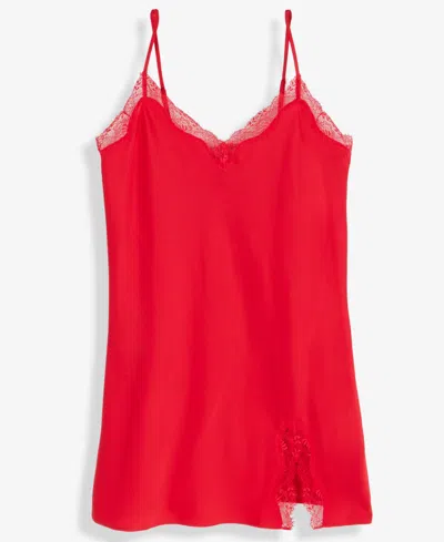 Inc International Concepts Women's Lace-trim Satin Chemise, Exclusively At Macy's In Red