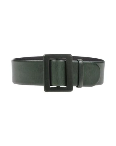 Oscar De La Renta Rectangle Buckle Wide Belt In Dark Green