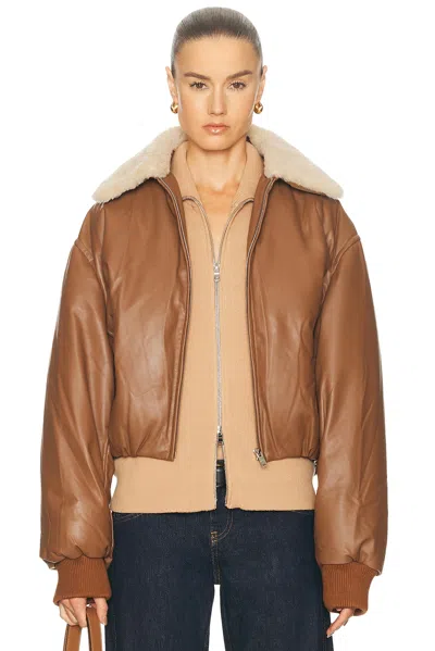 Aexae Leather Bomber Jacket In Brown