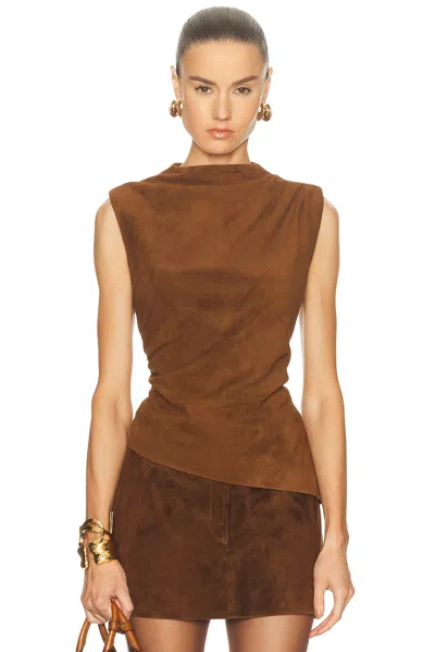 Aexae X Revolve Leather Suede Ruched Top In Brown