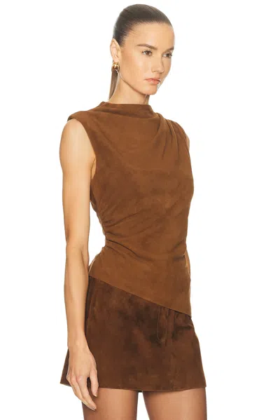 Aexae X Revolve Leather Suede Ruched Top In Brown