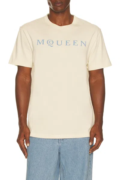 Alexander Mcqueen Men Cotton T-shirt With A Flocked Logo Printed In Neutral