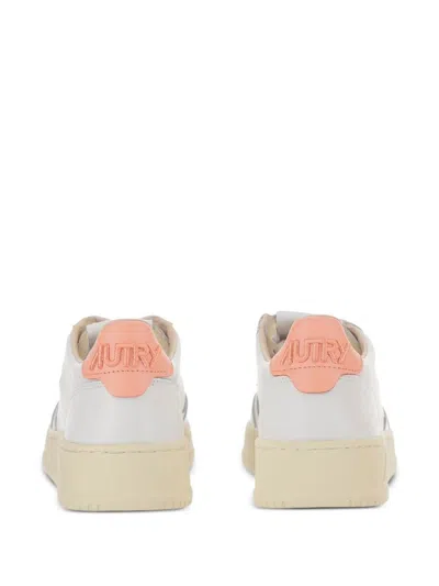 Autry Medalist Low Sneakers In White And Peach Leather With Handwriting Details Shoes In White