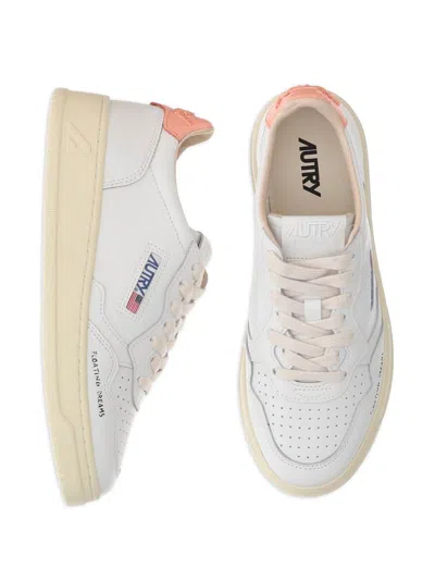 Autry Medalist Low Sneakers In White And Peach Leather With Handwriting Details Shoes In White
