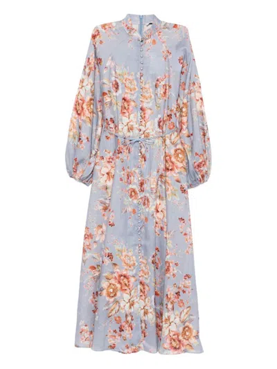 Zimmermann Awaken Billow Floral Midi Dress In Brown